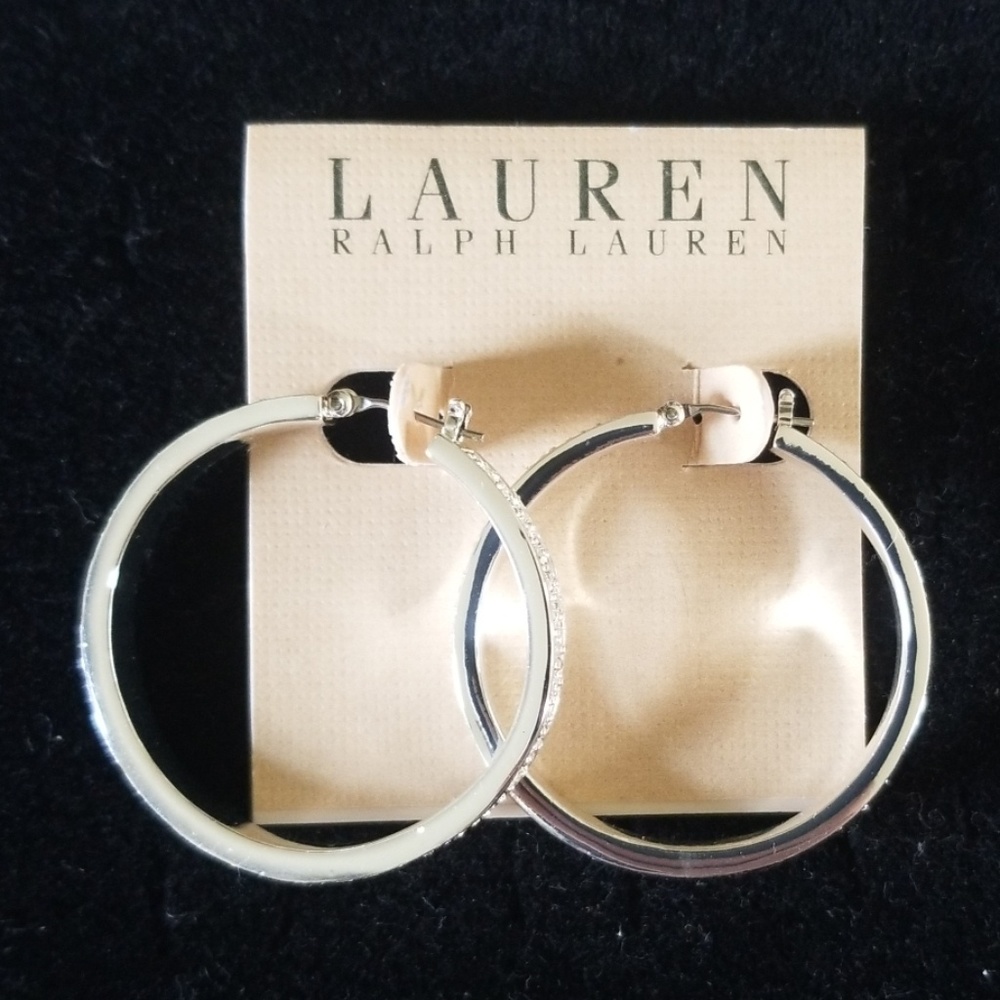 NWT Ralph Lauren Silver CZ Hoops